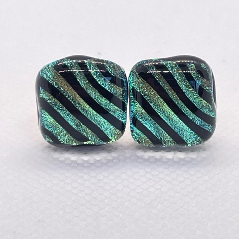 Cufflinks! Beautiful blue & green glass with black stripe design; Great gift!